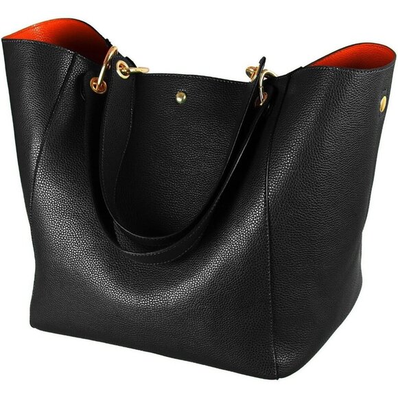 Handbags - Women's Black Designer Purses And Hand Bags Big Large Work Tote Bucket Bags